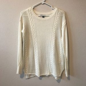 American Eagle Cable Knit Crew Neck Sweater Cream